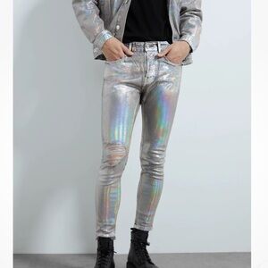 Iridescent Metallic Skinny Jeans Trouser, Denim Size USA 33 Burning Man